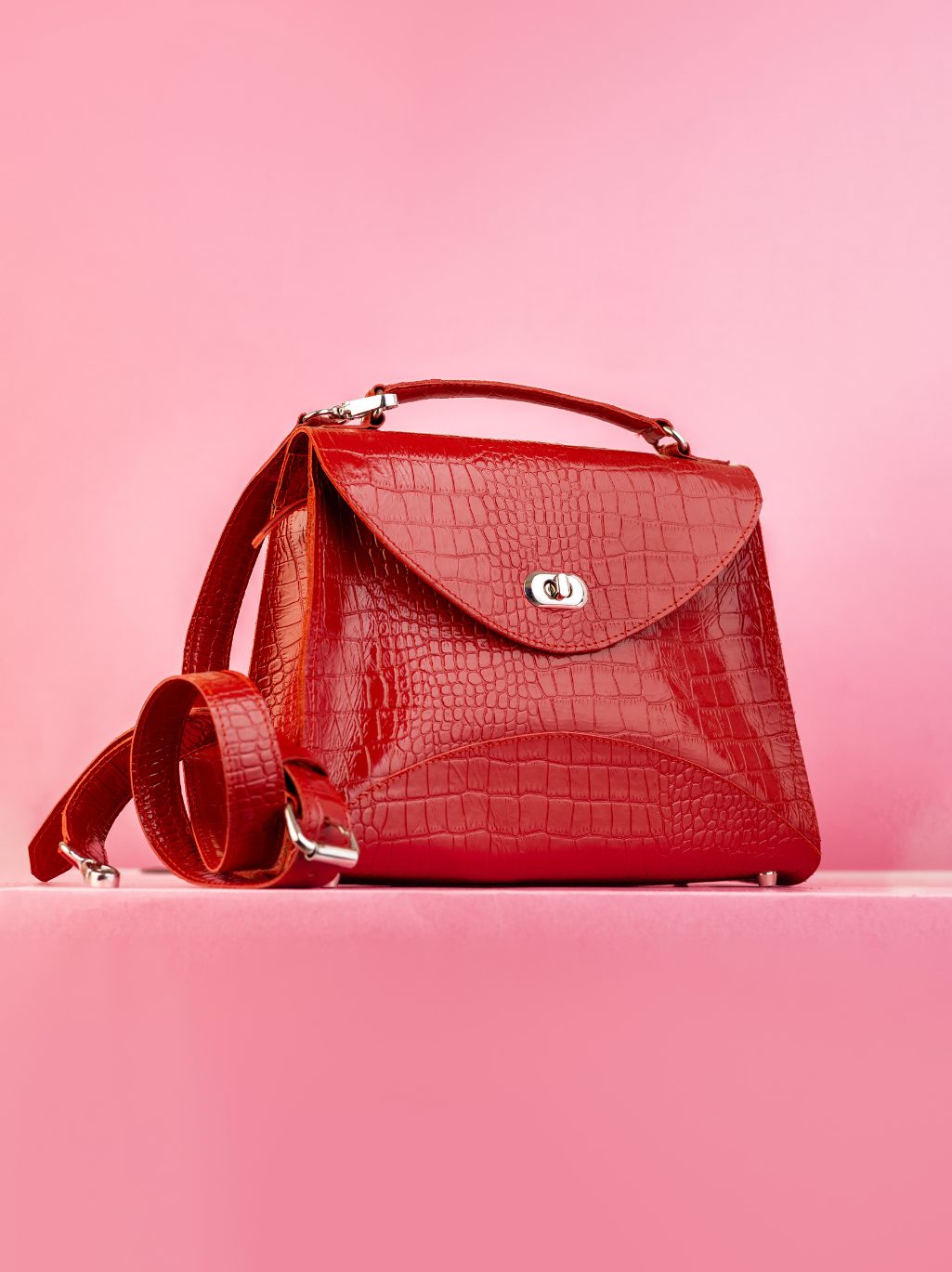 Red Croc-embossed Bag