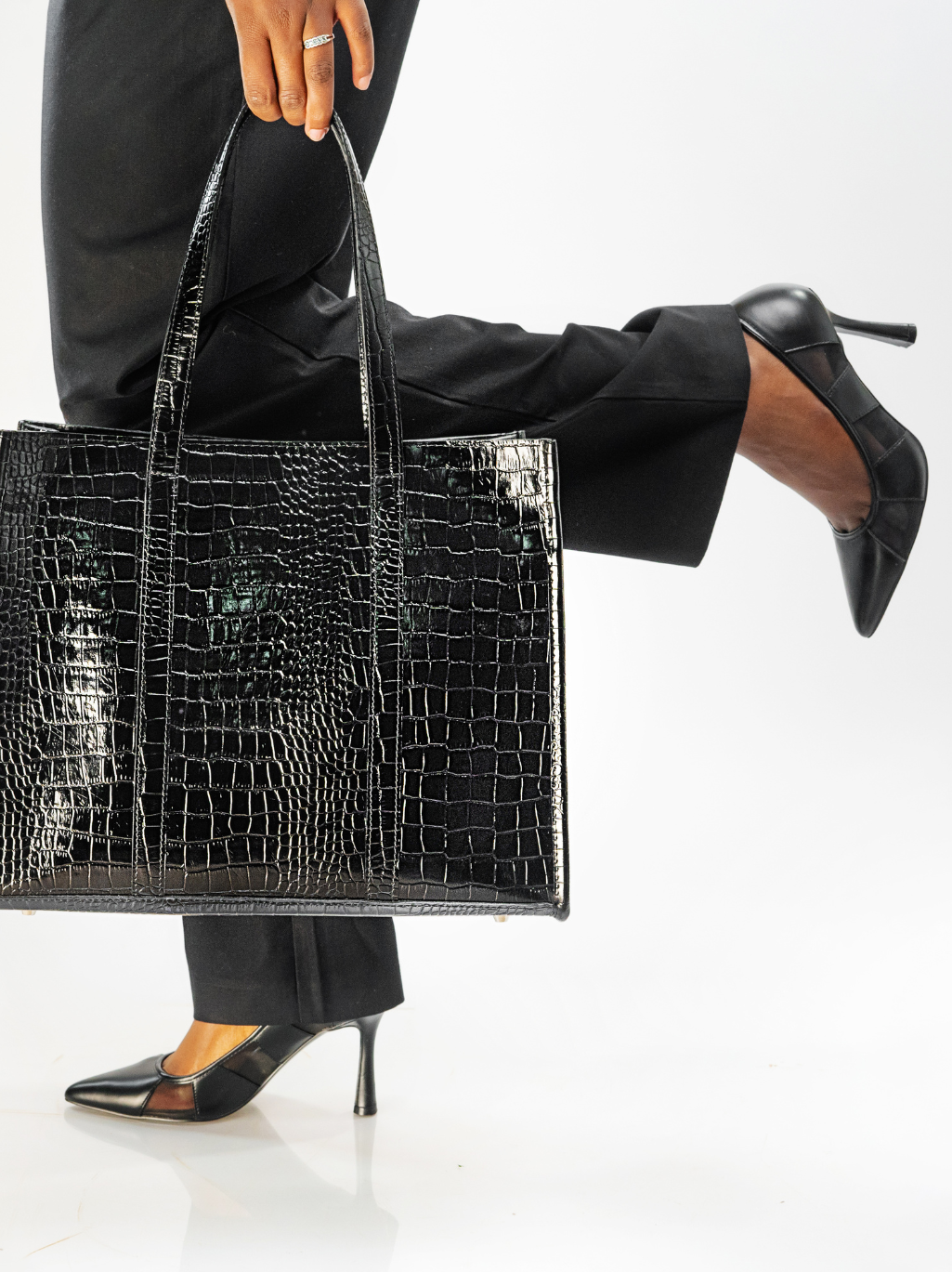 Black Croc Print Tote