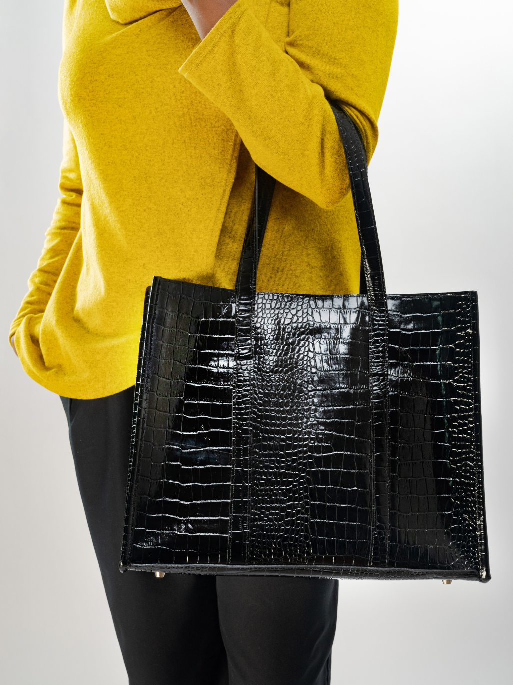 Black Croc Print Tote