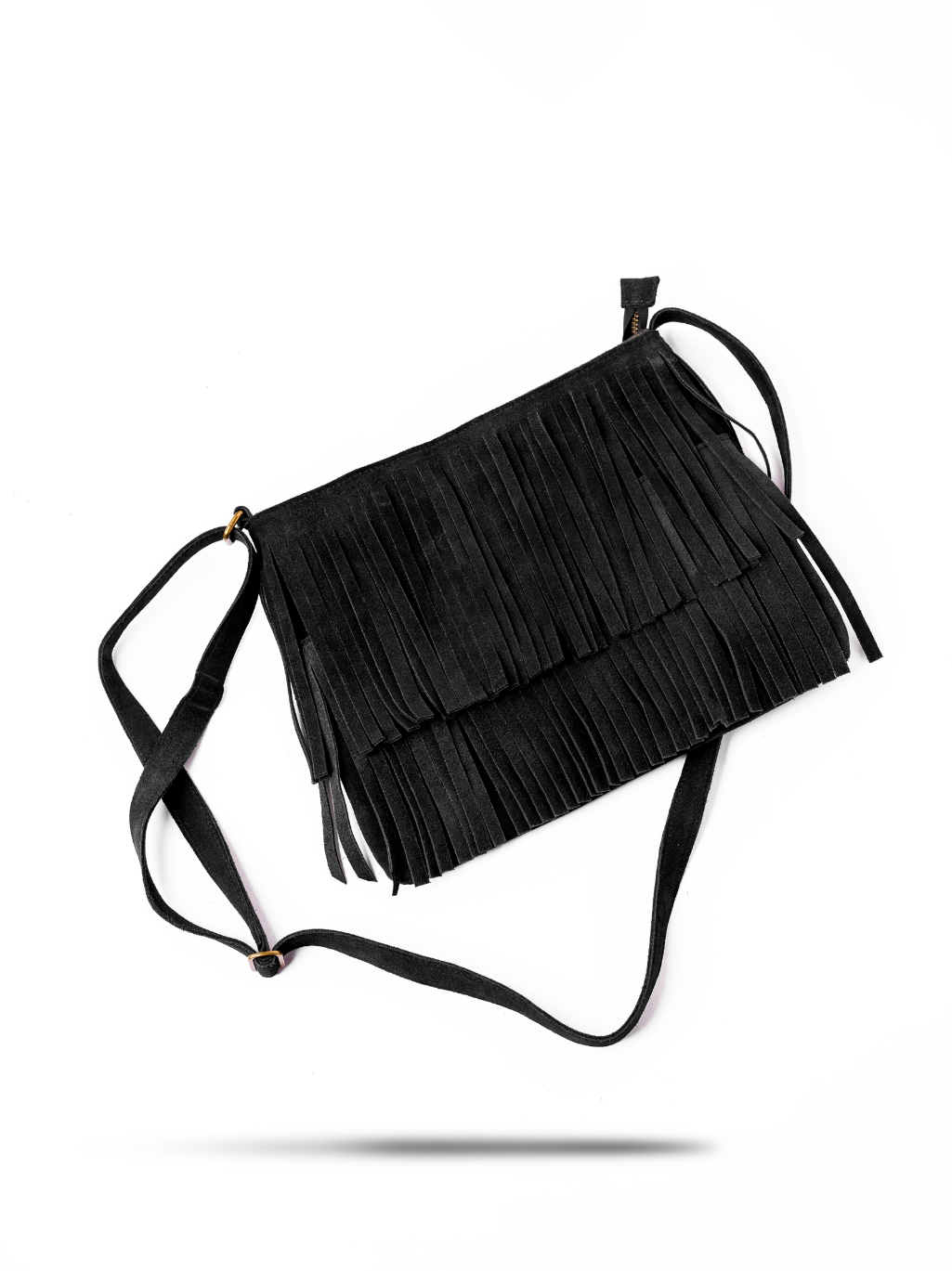 Black Suede Fringe Bag