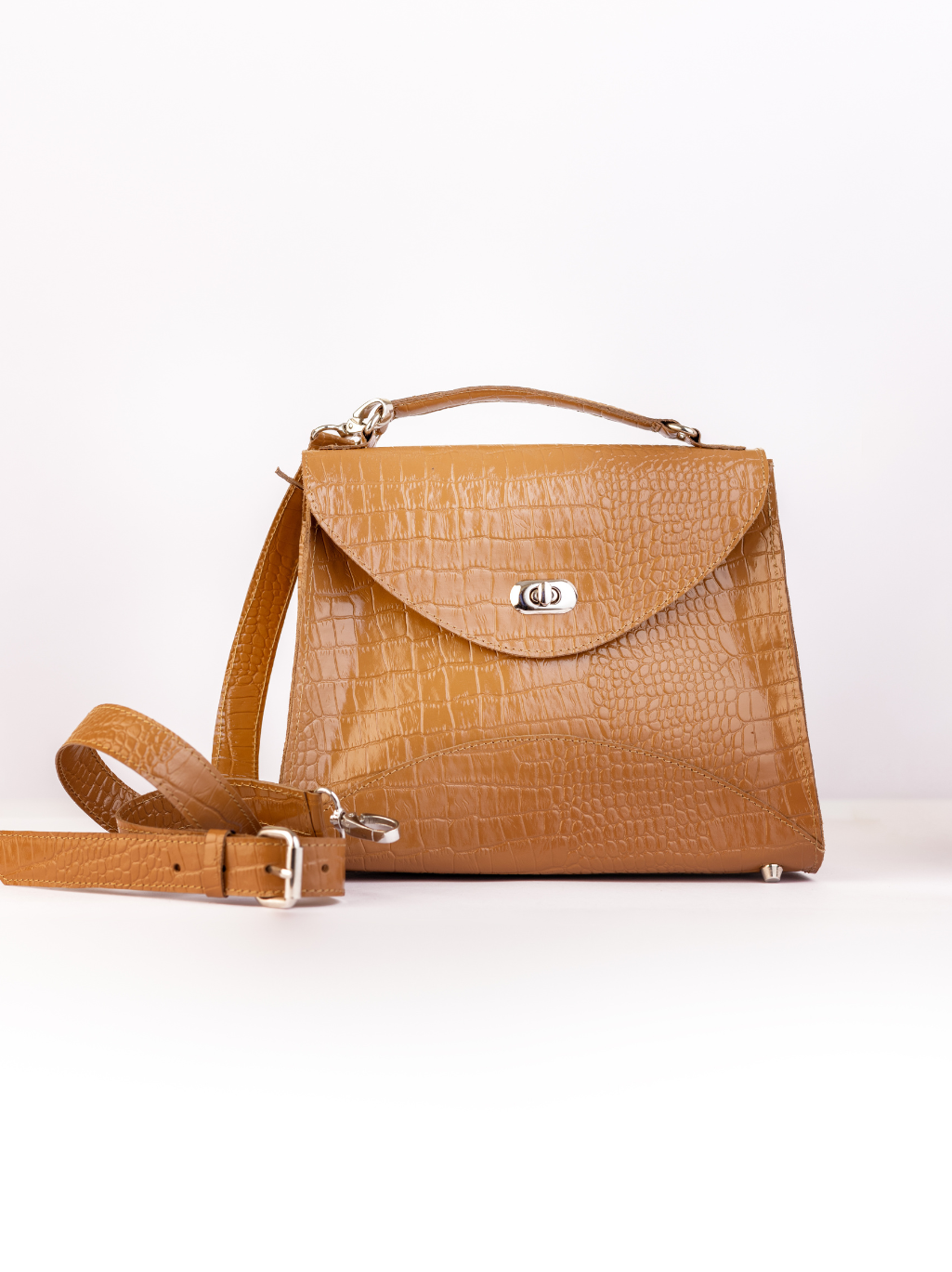 Tan Croc-embossed bag