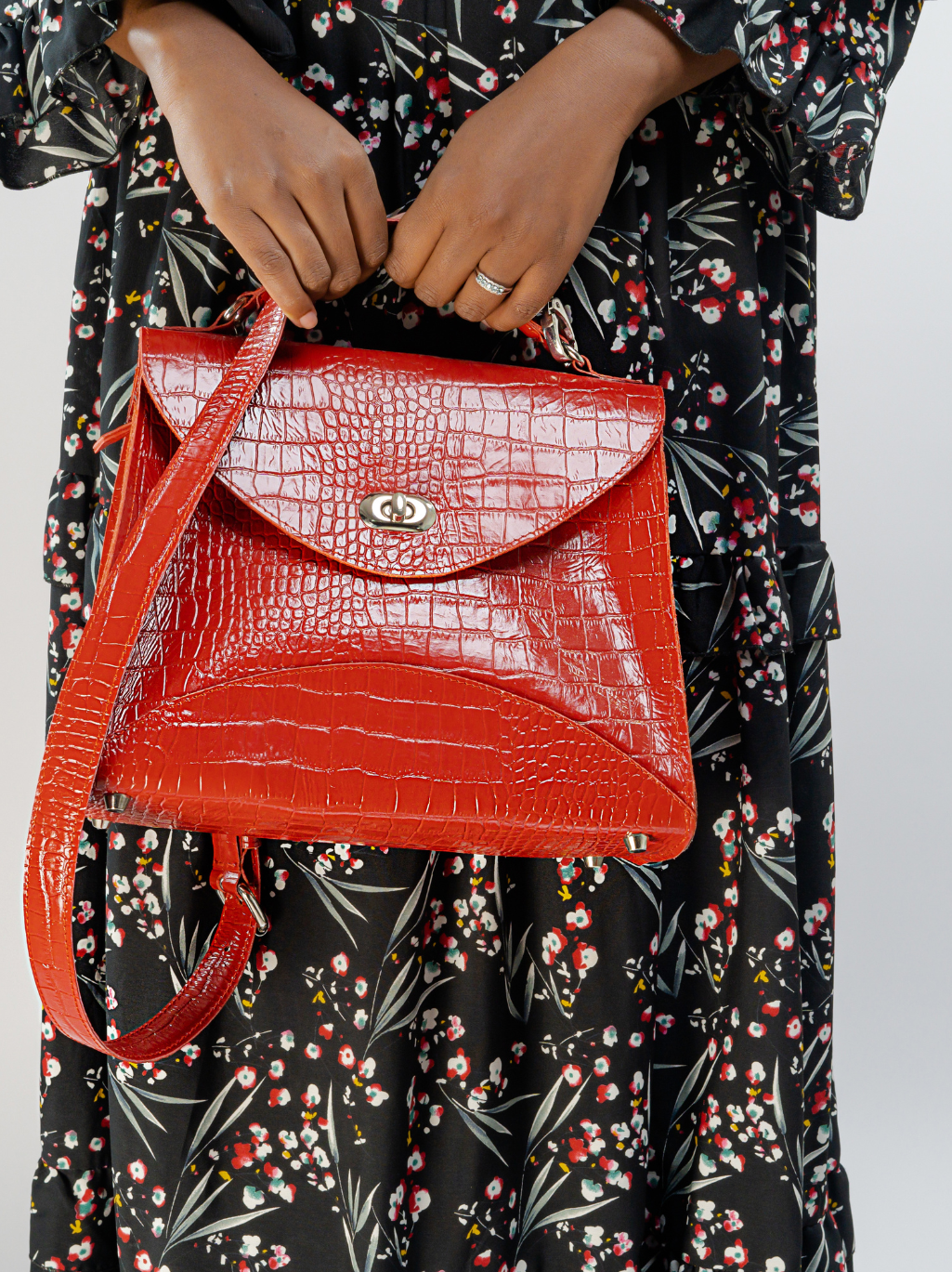 Red Croc-embossed Bag