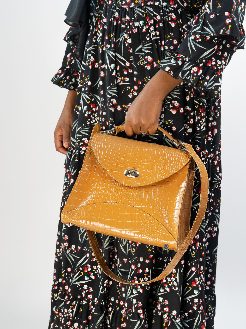 Tan Croc-embossed bag
